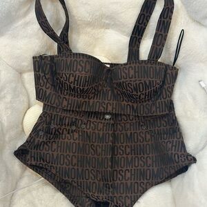 Moschino Tan and Black Logo Short & Corset set
